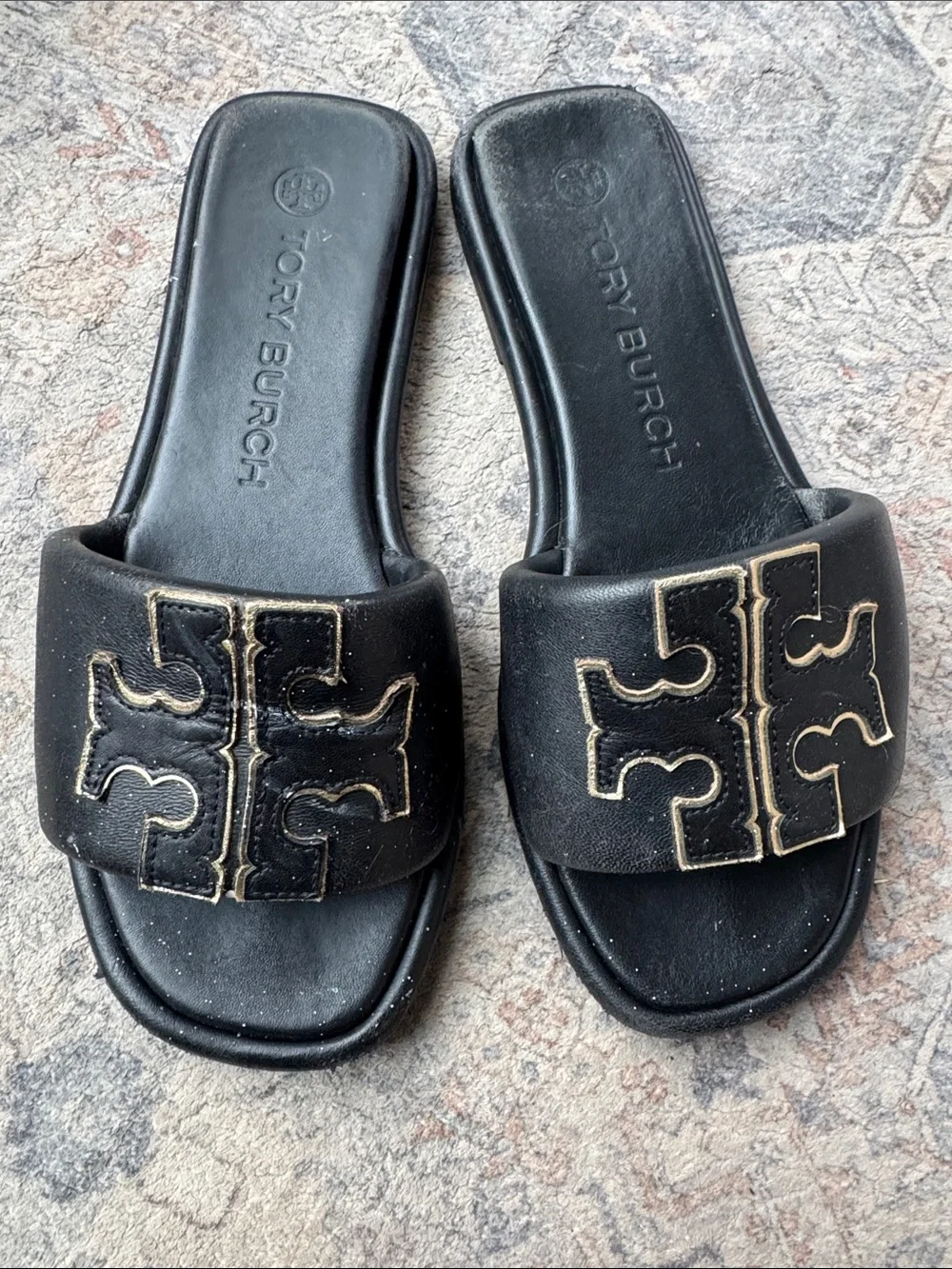 Tory Burch Black Double T Leather Slide Sandals Size 8 As Is